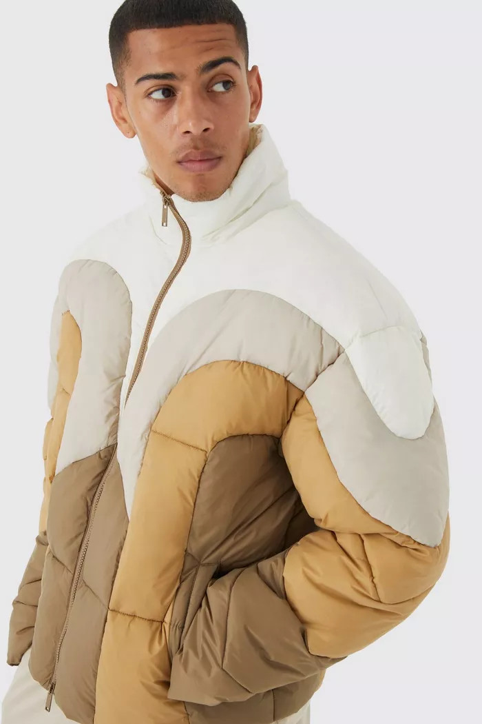 Colour Block Curved Panel Puffer | boohoo (US & Canada)