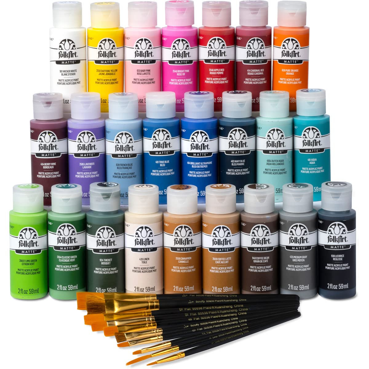 FolkArt 99445 24 Bottle Acrylic Craft Paint Set with 10 Pack of Brushes, 2oz, Colors May Vary | Amazon (US)