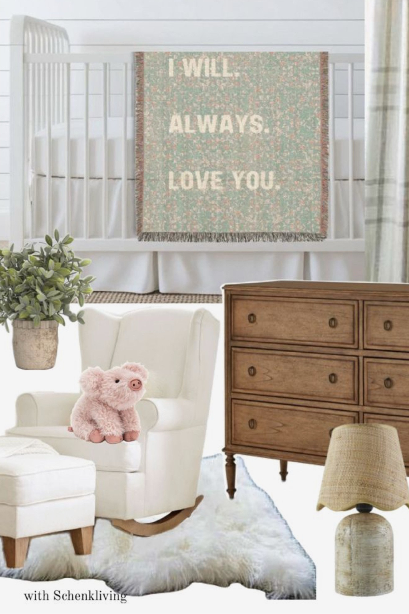 SWEET FARMHOUSE NEUTRAL NURSERY 
.
Start with a sweet floral - I will always love you woven tapestry blanket - that you can hang on the wall or place on your lap during early mornings 🤍
.
Add in a cozy rocker, rug, plants, toys and a darker dresser 

#LTKbaby #LTKmaternity #LTKgiftguide
