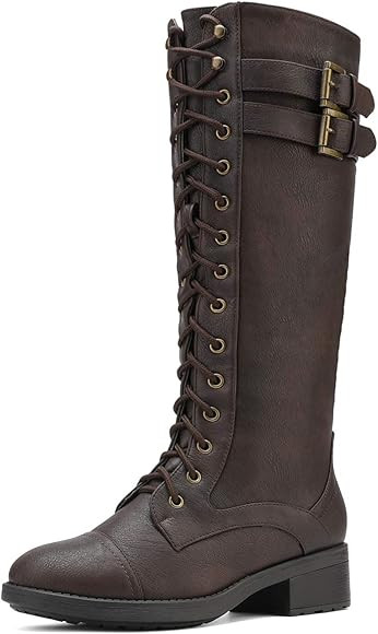 DREAM PAIRS Women's Pu Knee High Riding Combat Boots | Amazon (US)