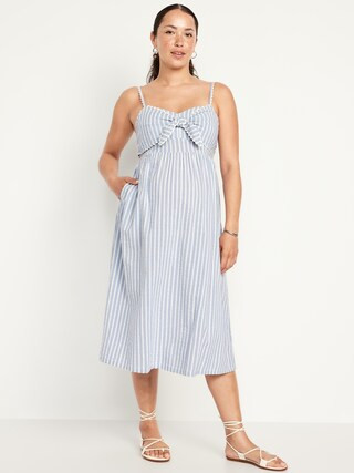 Maternity Knot-Front Fit & Flare Seersucker Dress | Old Navy (US)