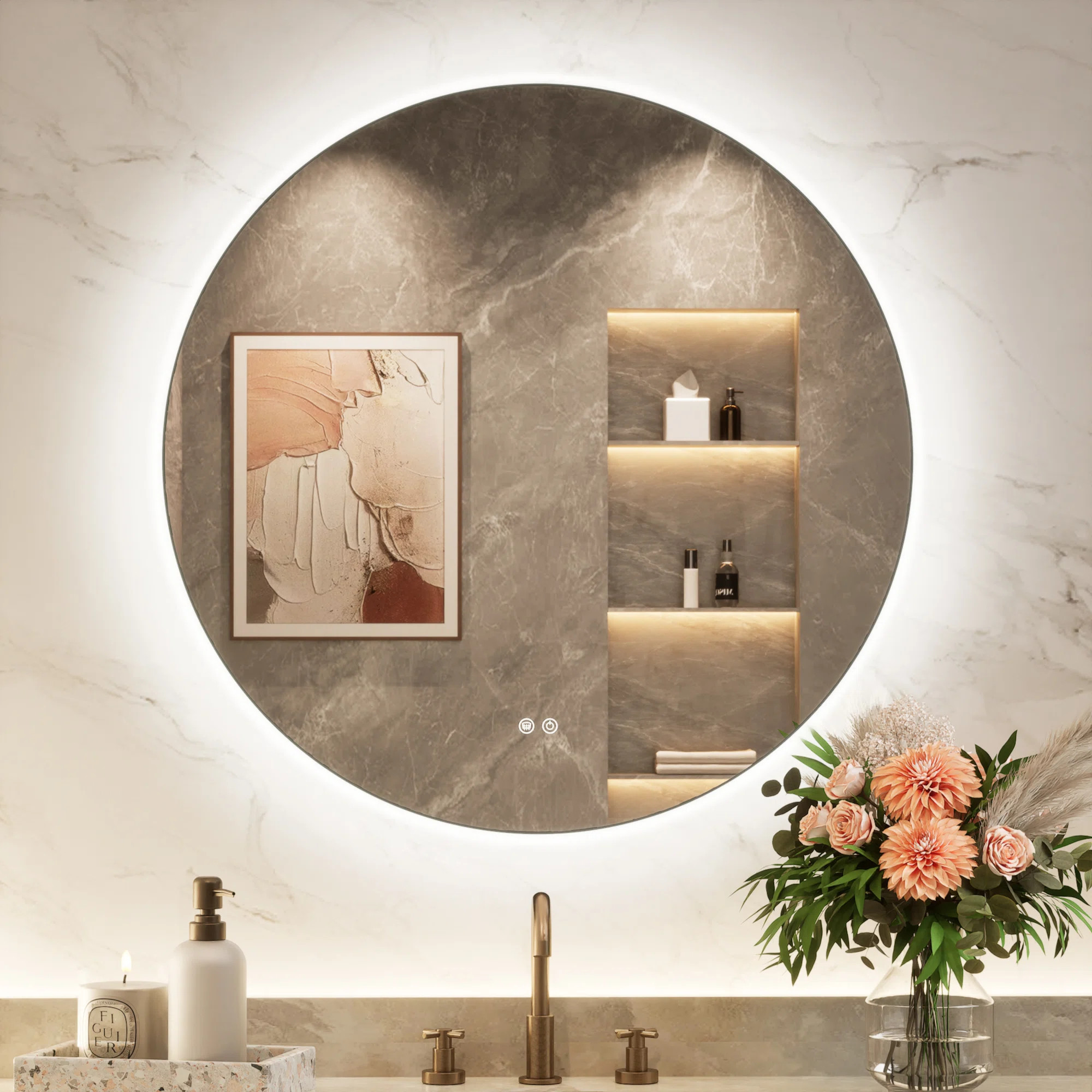 Adorna  Round Frameless Backlit Mirror, LED Bathroom Mirror with Dimmable Brightness, Anti-fog Fu... | Wayfair North America