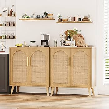 Rovaurx Set of 2 Rattan Storage Cabinet with Doors, Accent Bathroom Floor Cabinet, Modern Sideboa... | Amazon (US)