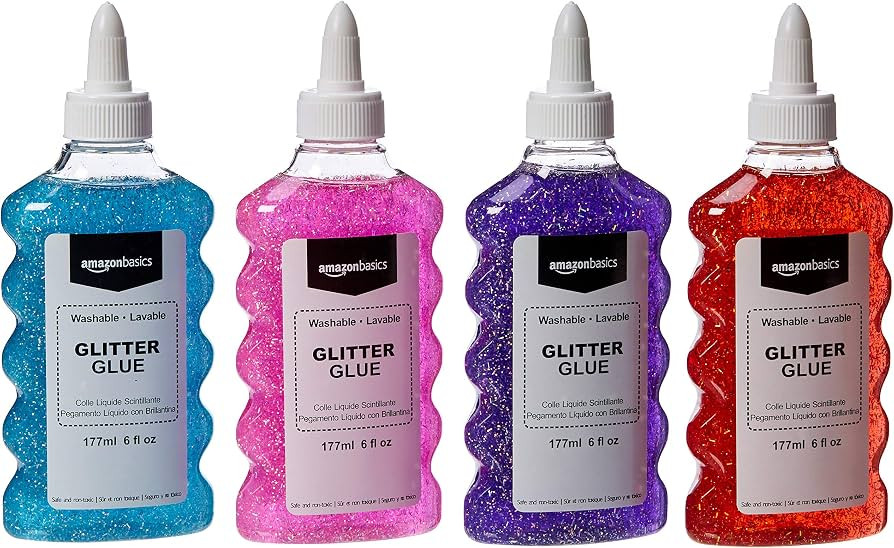 Amazon Basics Liquid Washable Glitter Glue for Making Slime, Art Crafts and School, Assorted Colo... | Amazon (US)