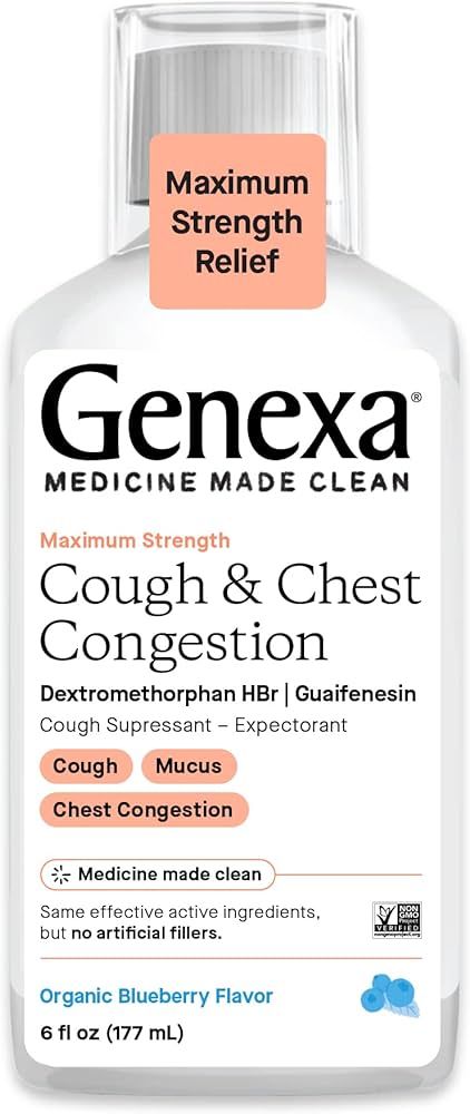 Genexa Cough & Chest Congestion Oral Suspension, 6 FL Oz, Blueberry Flavor, Maximum Strength Reli... | Amazon (US)