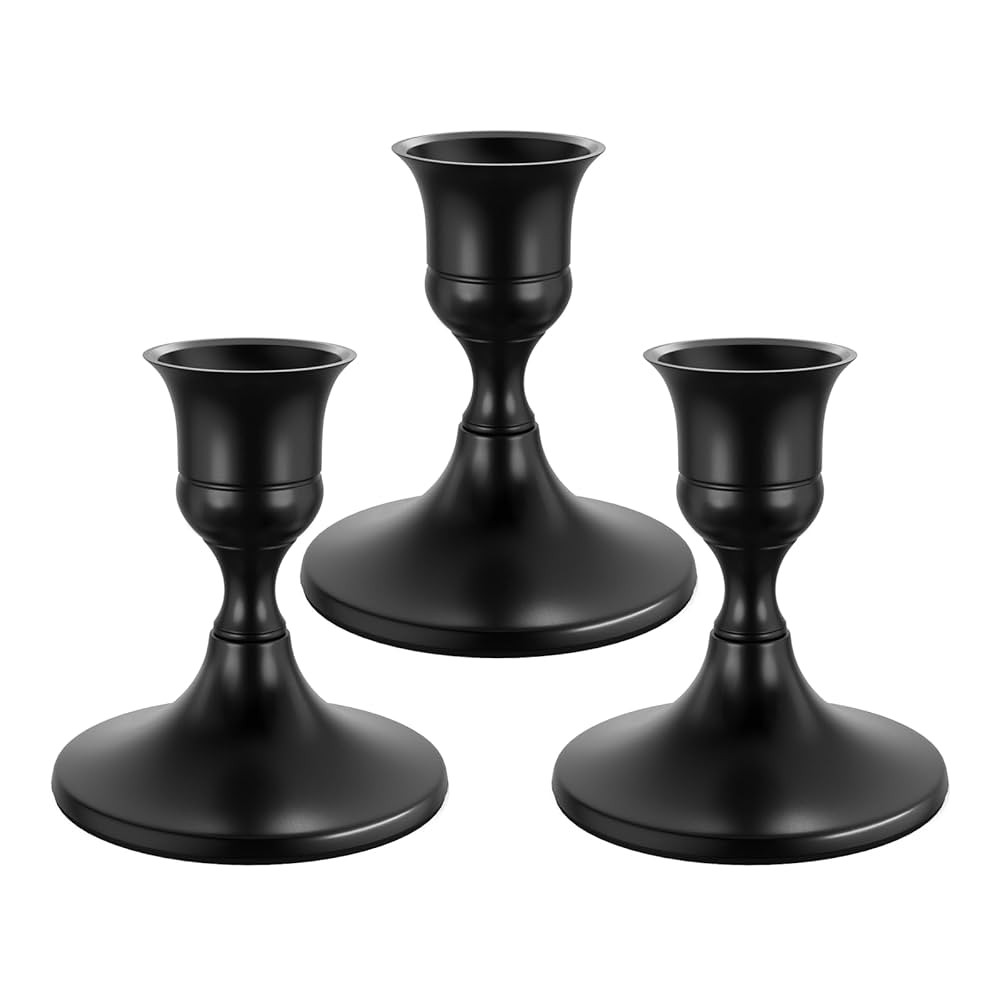 Black Taper Candle Holders Set of 3, Vintage Metal Candlestick Holders for Dinner Room Table Cent... | Amazon (US)