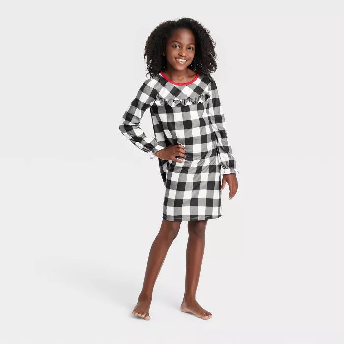 Kids' Holiday Buffalo Check Flannel Matching Family Pajamas NightGown - Wondershop™ White | Target