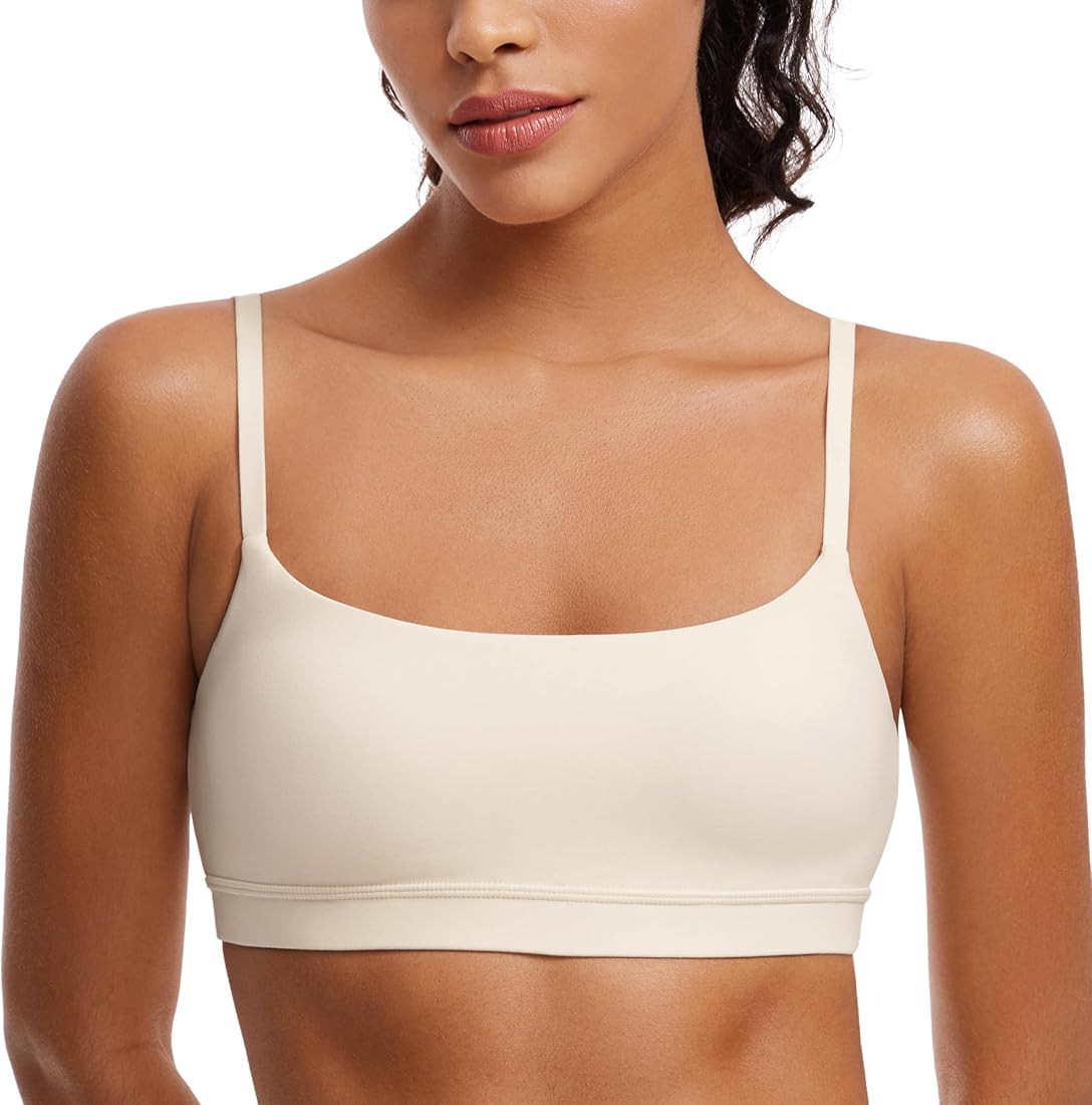 CRZ YOGA Womens Butterluxe Adjustable Spaghetti Strap Sports Bra - Scoop Neck Wireless Padded Bra... | Amazon (US)