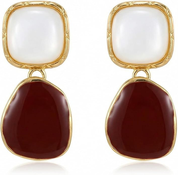 Burgundy Earrings for Women, Vintage Red Crystal Geometric Statement Dangle Drop with Gold Tone F... | Amazon (US)