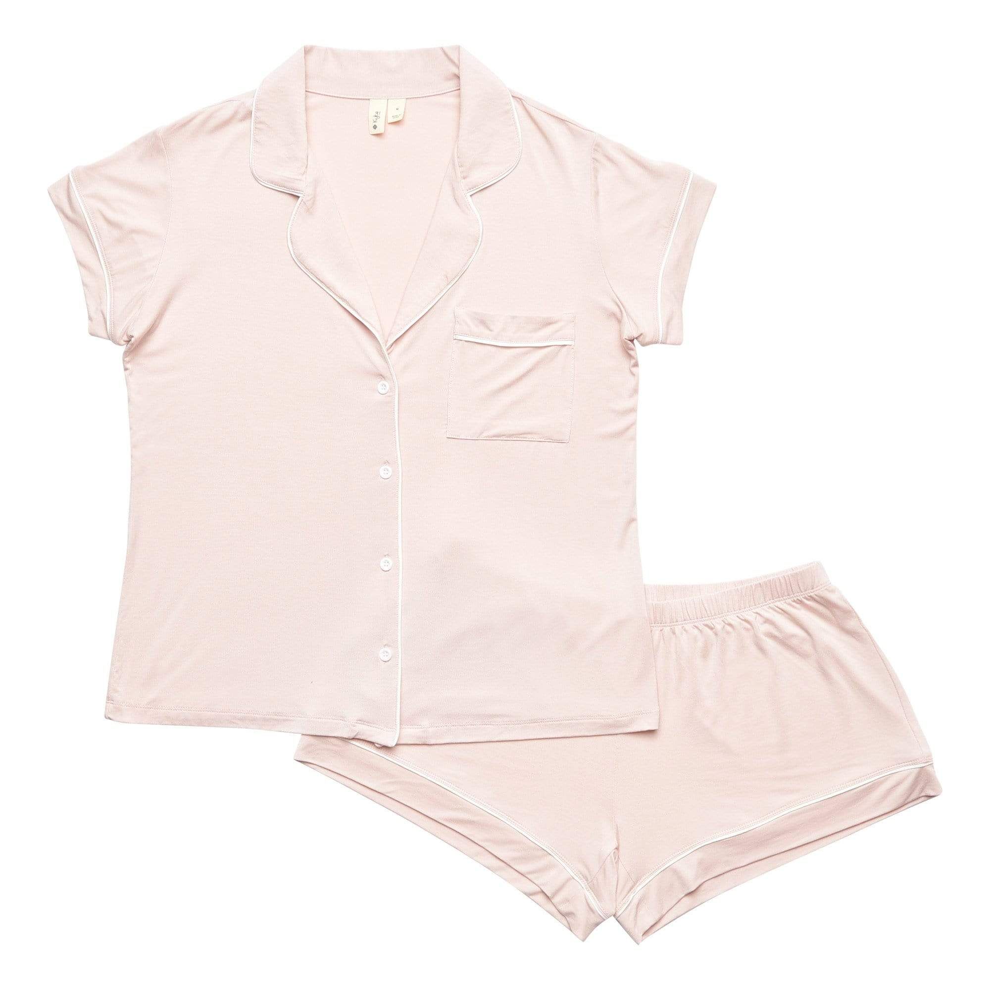Women’s Short Sleeve Pajama Set in Blush with Cloud Trim | Kyte BABY