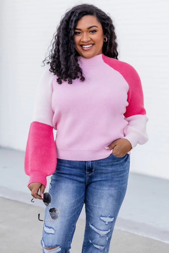 Can't Move On Pink Colorblock Sweater | Pink Lily