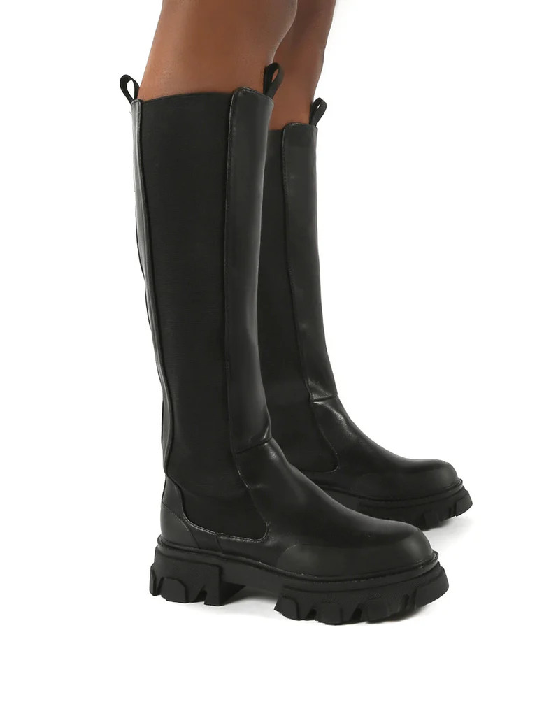 Monique Black Chunky Sole Knee High Boots | Public Desire (US & CA)