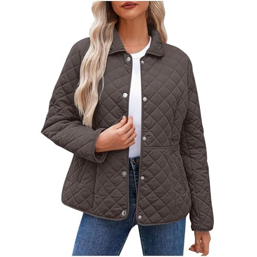 Anjikang Quilted Fall Jacket Womens Quilted Jacket Plus Size Lightweight Button Down Puffer Coats 2025 Fall Winter Bomber Outerwear with Pockets | Amazon (US)