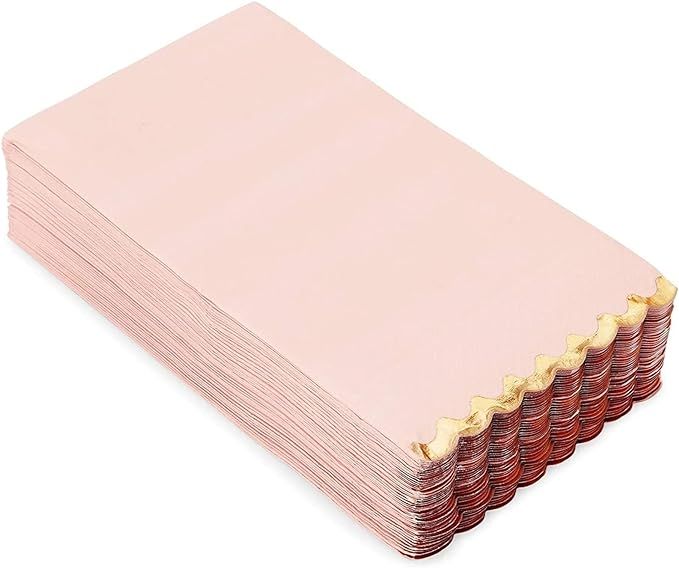 Sparkle and Bash 50 Pack Pink Paper Dinner Napkins with Gold Foil Scalloped Edges for Birthday Pa... | Amazon (US)