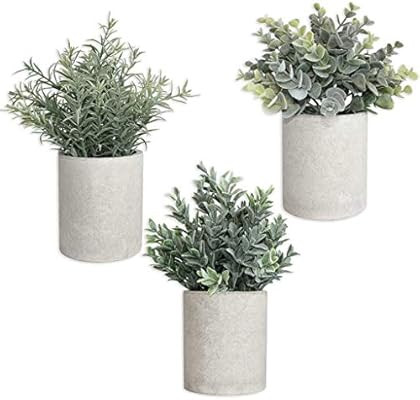 Artificial Potted Plants for Bathroom Decor, Mini Potted Plastic Fake Green Plant Faux Eucalyptus... | Amazon (US)