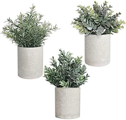 Artificial Potted Plants for Bathroom Decor, Mini Potted Plastic Fake Green Plant Faux Eucalyptus... | Amazon (US)