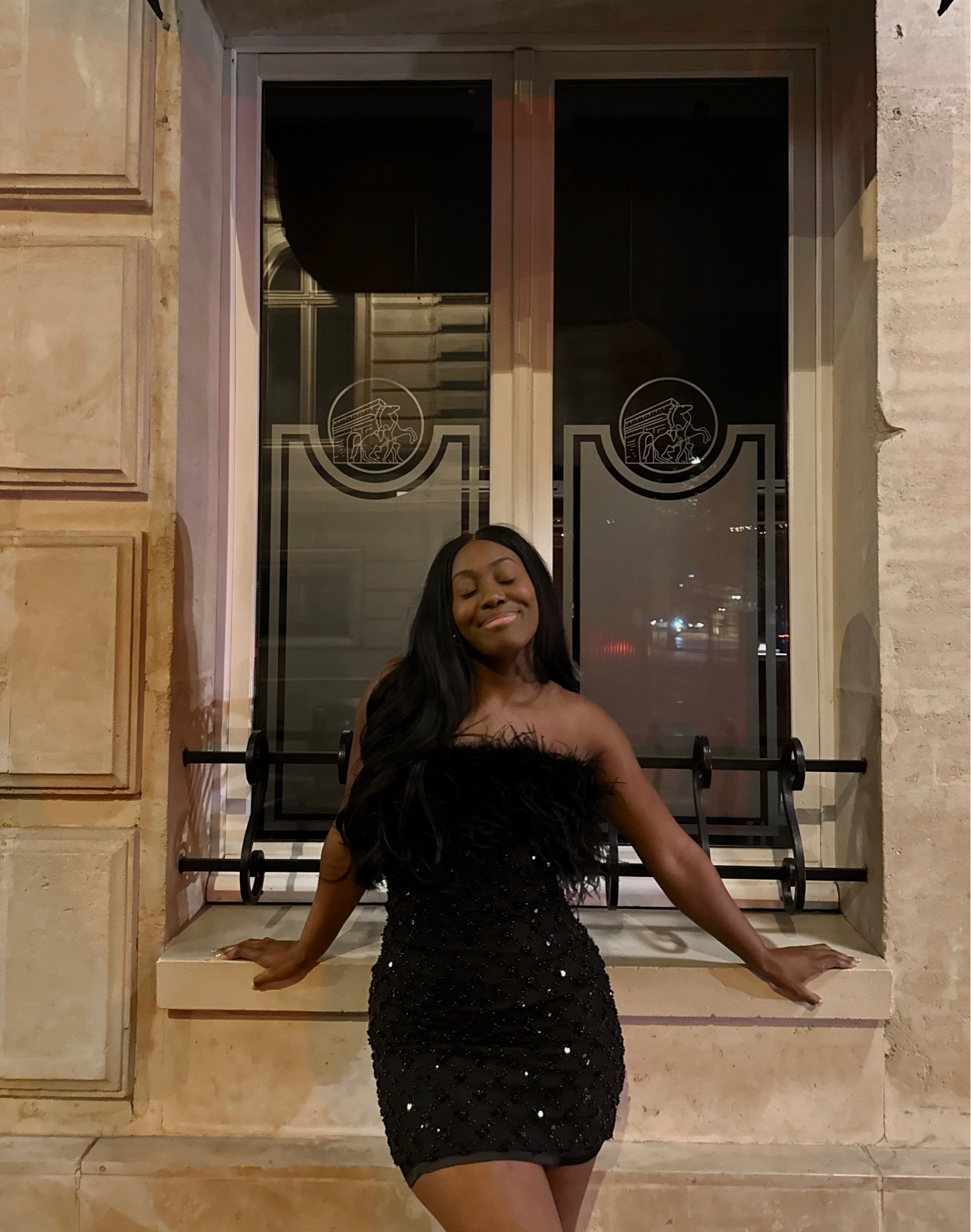 black swan era🖤🦢 wearing a cute black strapless feather sequin dress from nadine merabi!

#LTKSeasonal