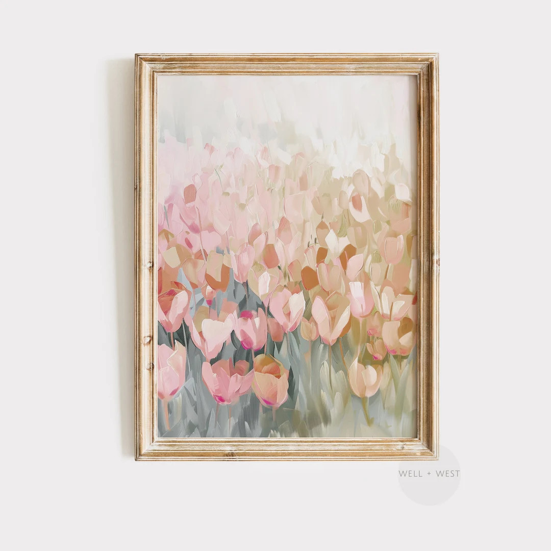 Abstract Spring Flowers Print | Pastel Pink PRINTABLE Art | Floral Field Wall Art | Botanical Art... | Etsy (US)