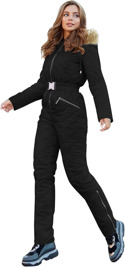 Yousify Womens Winter Onesies Ski Suit Hooded Fur Collar Ski Jumpsuit Snowsuit Outdoor Sports Coa... | Amazon (US)