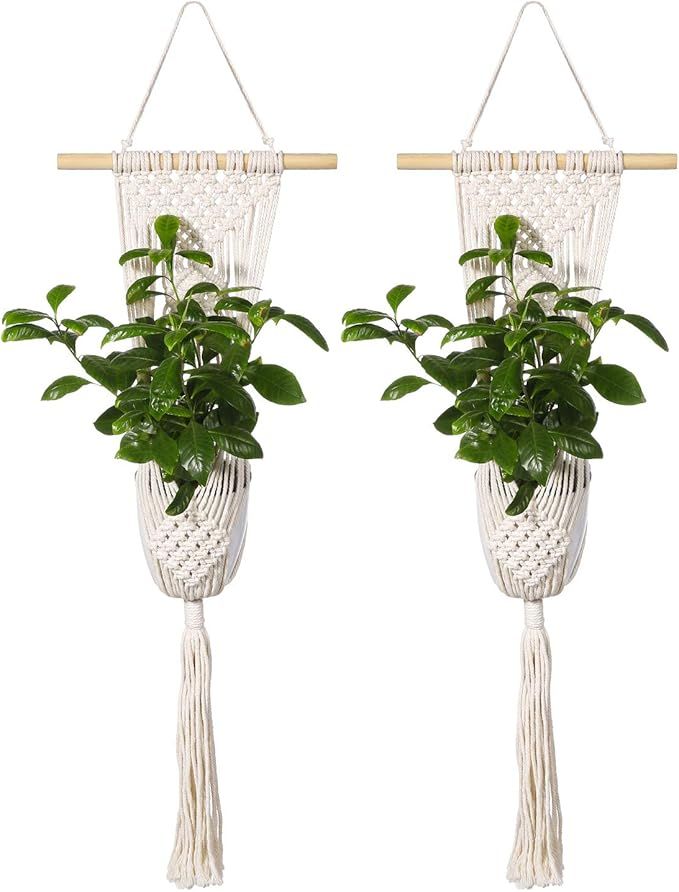 LEEPES 2 Pack Macrame Plant Hangers,Handmade Cotton Rope Hanging Planter Basket Decorative Flower... | Amazon (US)