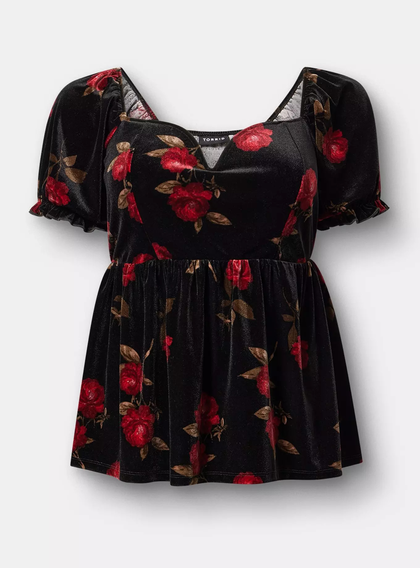 Velour V-Wire Puff Sleeve Babydoll Top | Torrid (US & Canada)