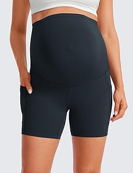 CRZ YOGA Womens Butterluxe Maternity Yoga Biker Shorts with Pockets 5" - Over The Belly Pregnancy... | Amazon (US)