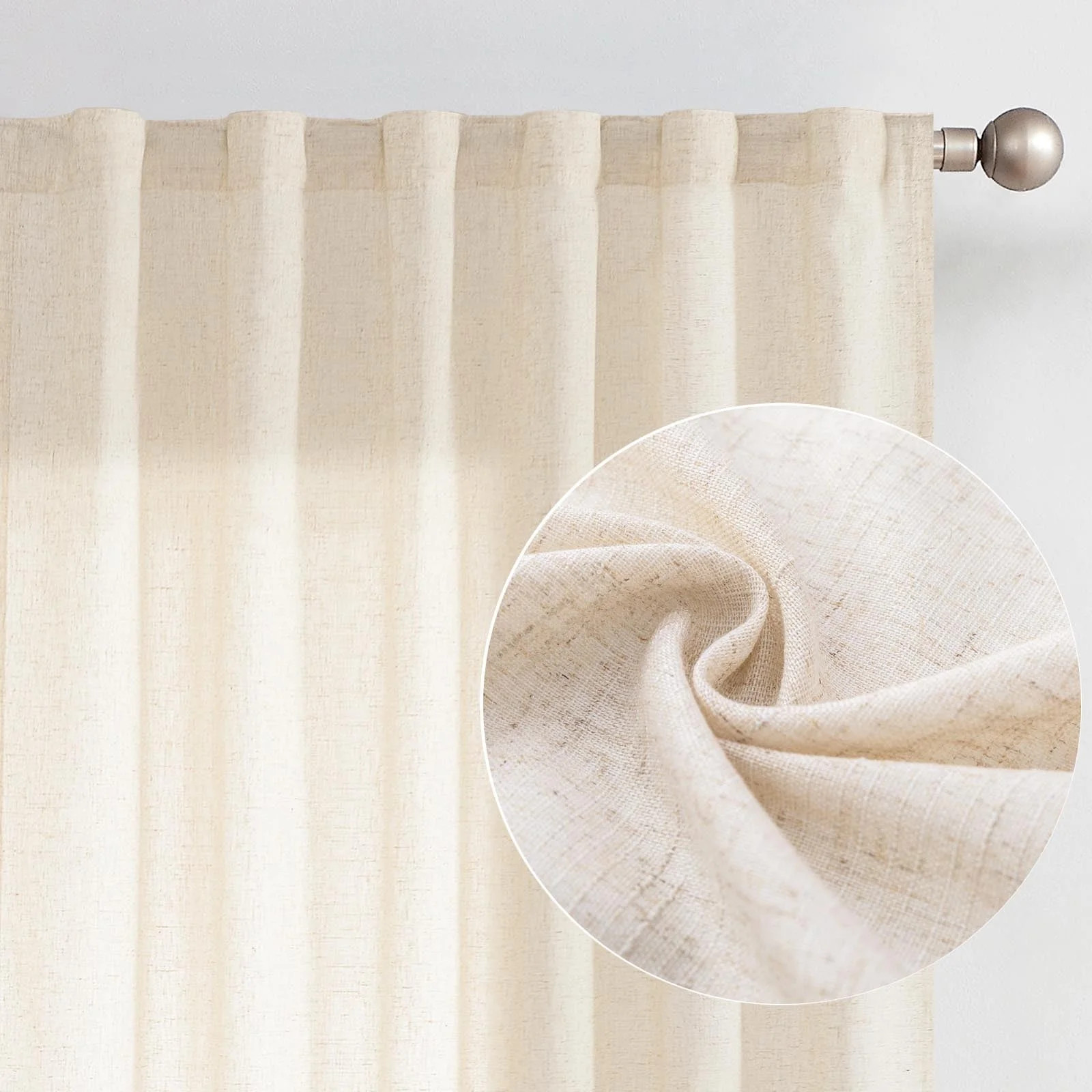Curtainking Back Tab Curtains 96 inches Crude Beige Light Filtering Curtains Living Room Bedroom ... | Walmart (US)