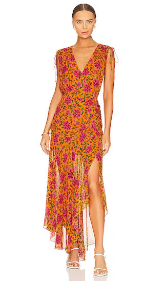 Dovima Dress in Hot Orange Multi Floral Ruffle Dress Revolve Burnt Orange Dress Fall Outfit Ideas | Revolve Clothing (Global)