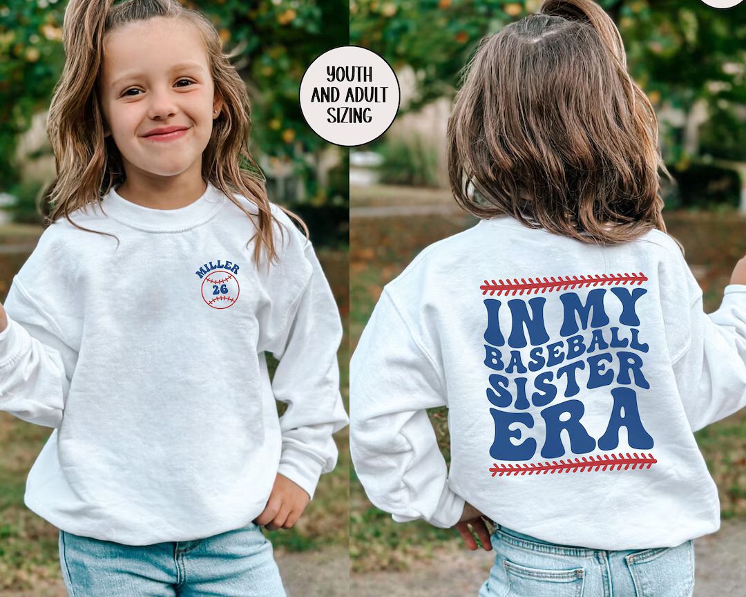 CUSTOM in My Baseball Sister Era Sweatshirt, Personalized Baseball Sister Sweater, Retro Youth Ga... | Etsy (US)