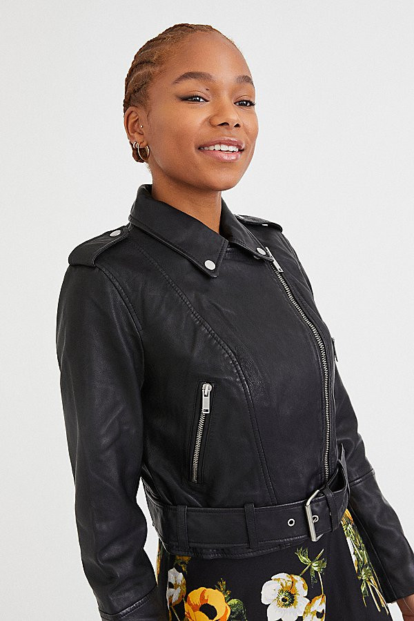 Avec Les Filles Leather Cropped Biker Jacket | Urban Outfitters (US and RoW)