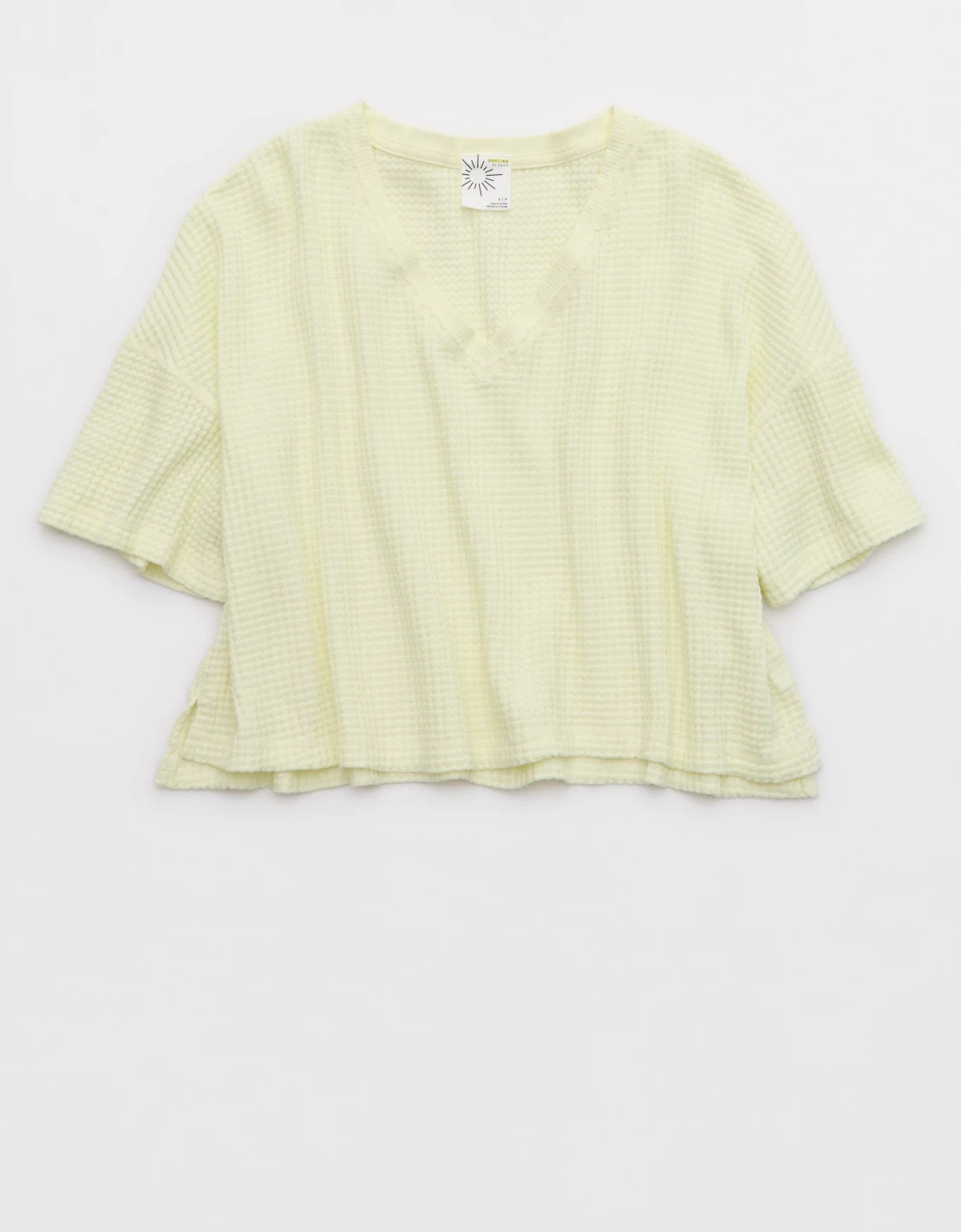 OFFLINE By Aerie Wow! Waffle V Neck Cropped Short Sleeve T-Shirt | Aerie