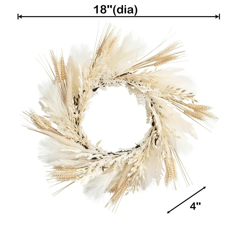 Better Homes & Gardens Artifcial 18'' Diameter Pampas Wreath, White Color, Polyester | Walmart (US)