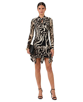 Women's Fitted Long-Sleeve Mock Neck Mesh Dress | Macy's