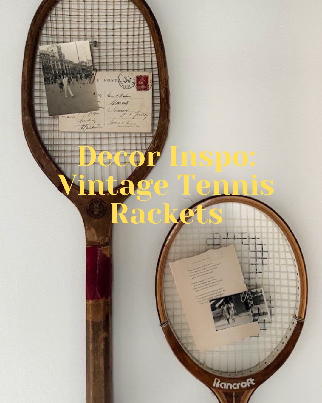 Now trending: vintage tennis racket decor! Love these vintage tennis rackets for wall decor - you can hand Polaroids and notes on them to match that vintage, Ralph polo aesthetic! #decor #mcm #wallart 

#LTKHome #LTKspring #LTKspringtrends
