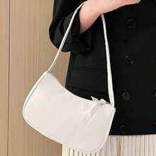Solid Colour Shoulder Bag, Women's Trendy Zipper Bag, Simple Pu Baguette Bag | SHEIN