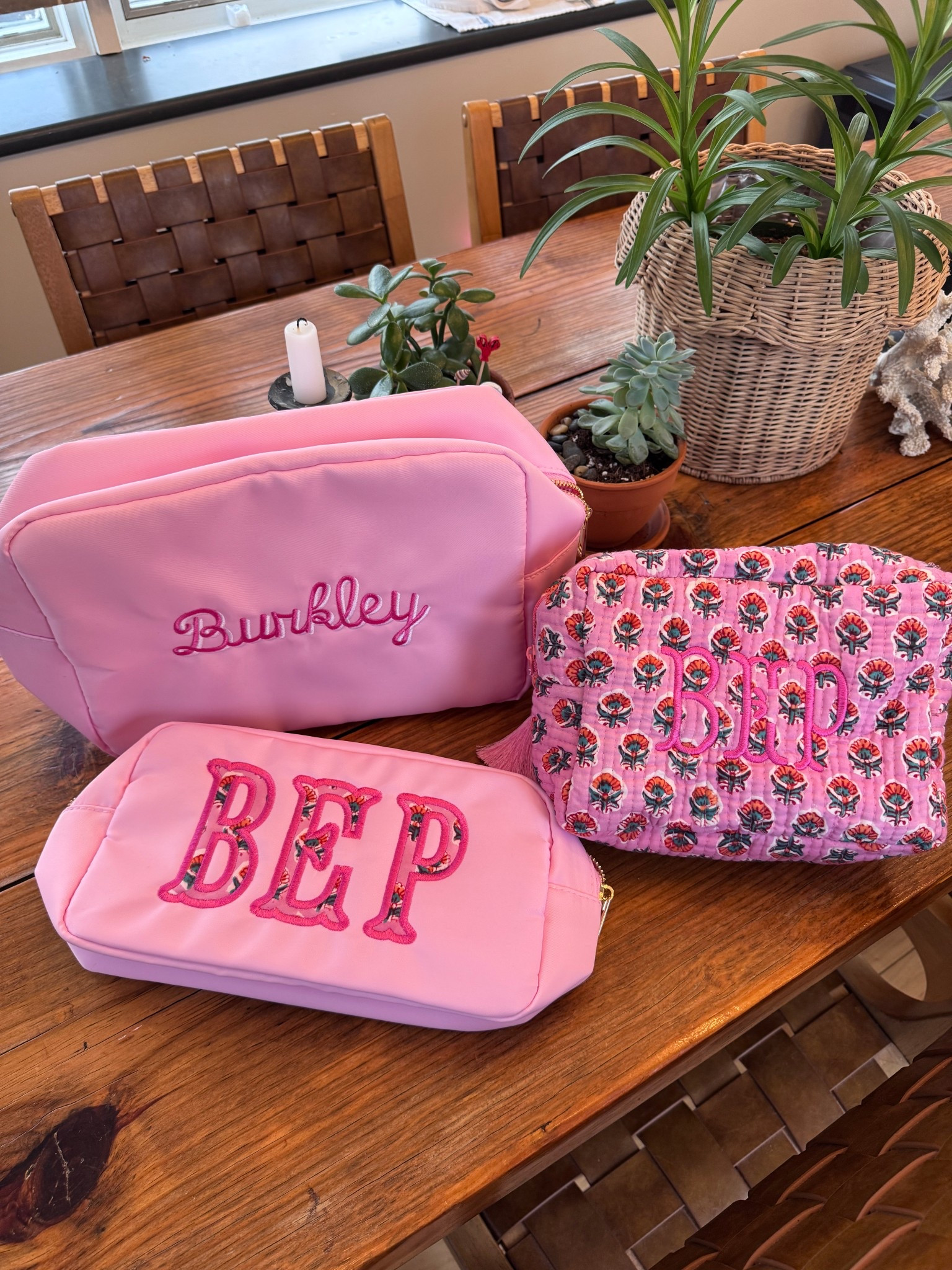 Sprinkled with Pink pouches! Created my own matching set for my daughter! Extra large with embroidery, large with appliqué monogram, and block print pouch with embroidery. These help keep me organized when traveling!

#LTKBaby #LTKmomlife #LTKTravel