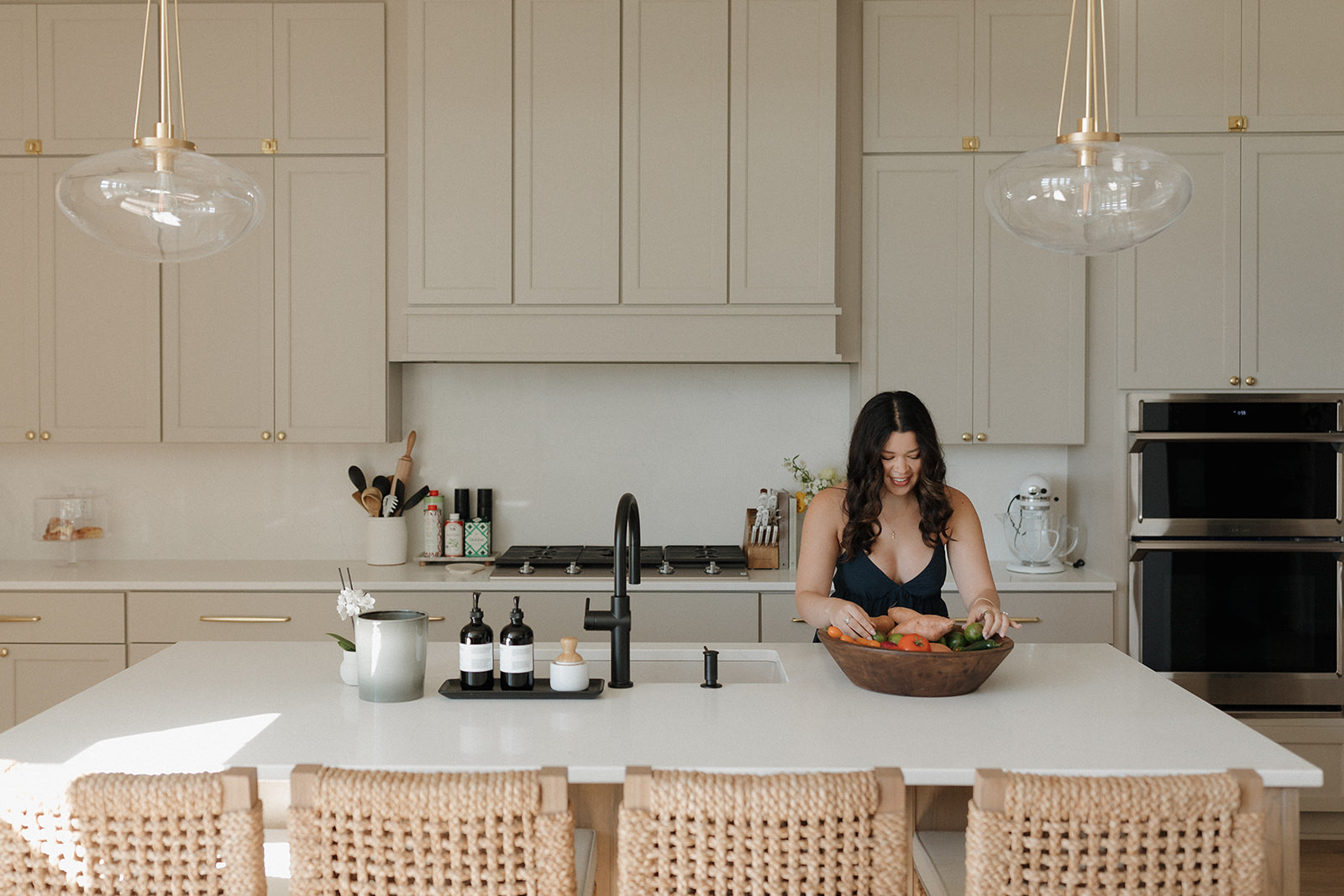 Shop everything in our kitchen! // Wall Color: First Star by Sherwin Williams // Flooring: Coretec LVP in Springfield Oak // Cabinets: Custom by Countryside Cabinets in North Pier (Upper and Lower Cabinetry) and Oyster (Island Cabinetry) 

 #LTKHome