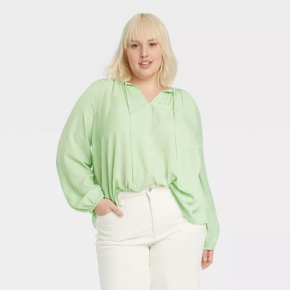 Women's Bishop Long Sleeve Satin Twill Flowy Blouse - Ava & Viv™ | Target