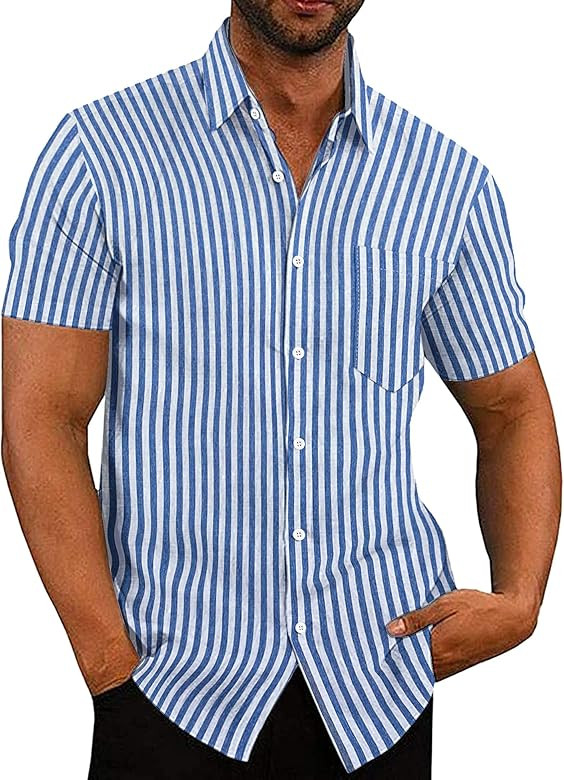 COOFANDY Men's Casual Linen Button Down Shirt Short Sleeve Beach Shirt | Amazon (US)