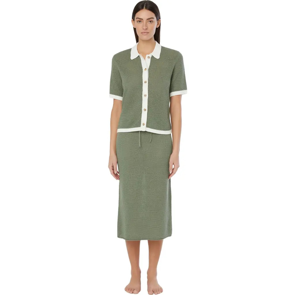 Onia Linen Knit Button Up in Sea Spray/white at Nordstrom, Size Large | Nordstrom