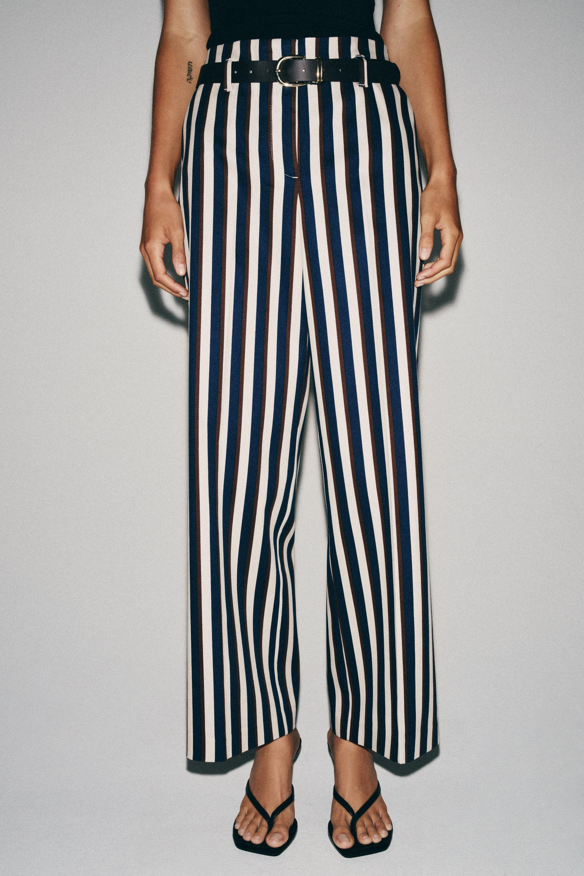 STRIPED BELTED TROUSERS | Zara US