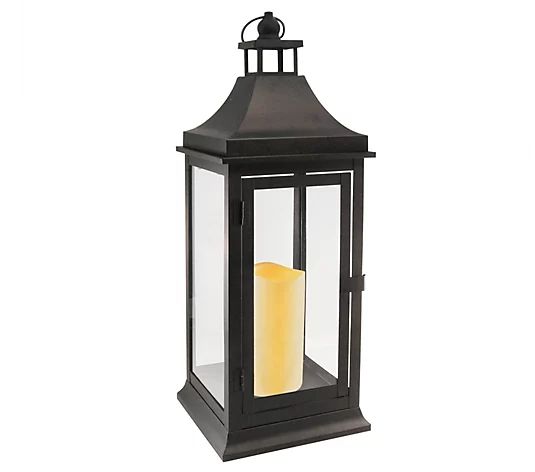 LumaBase Classic Black Metal Lantern with LED Candle - QVC.com | QVC