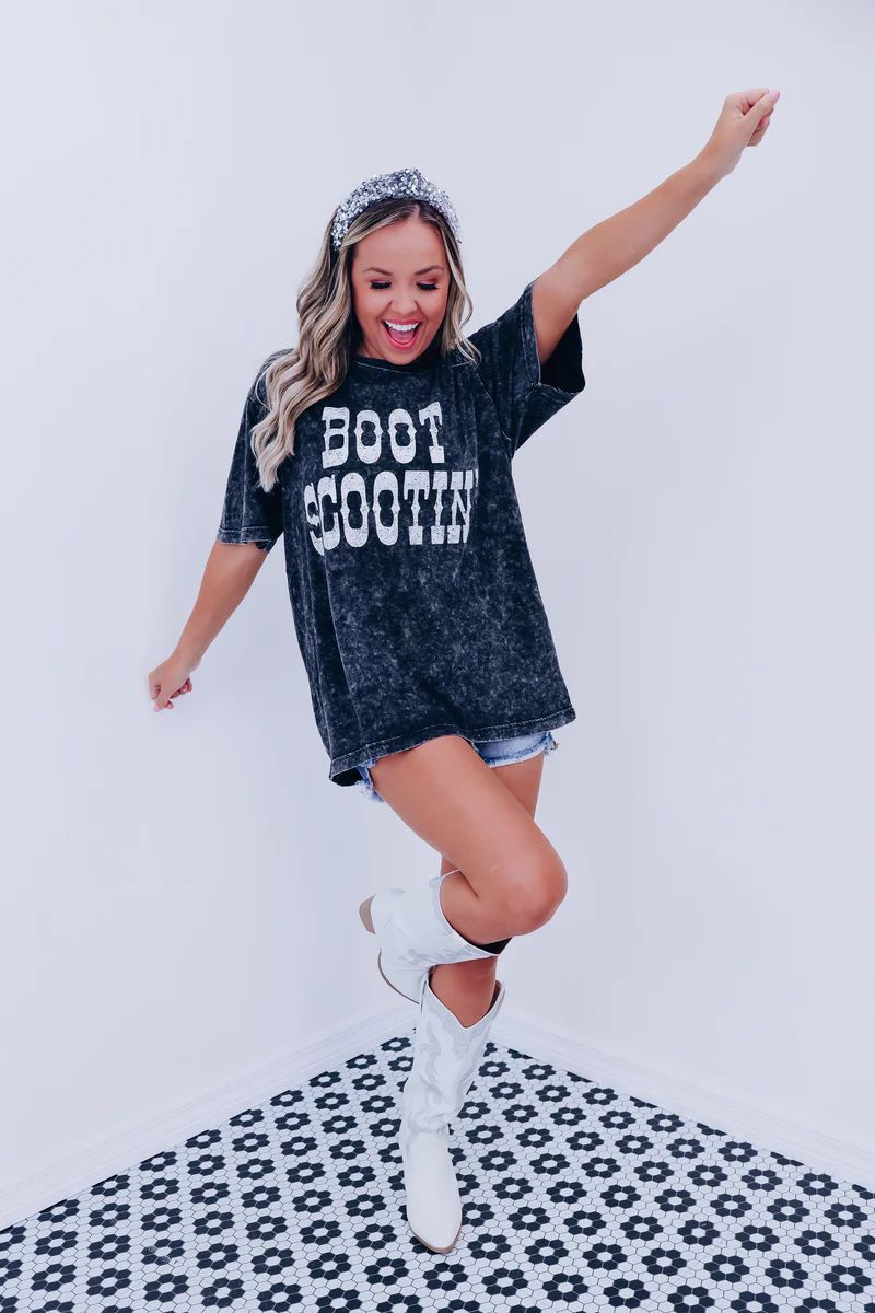 Boot Scootin' Mineral Wash Graphic Tee - Black | Whiskey Darling Boutique
