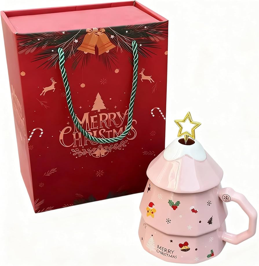 Christmas Coffee Mugs with Gift Box, Cute Christmas Tree Design 12 oz Durable Novelty Ceramic Cup... | Amazon (US)