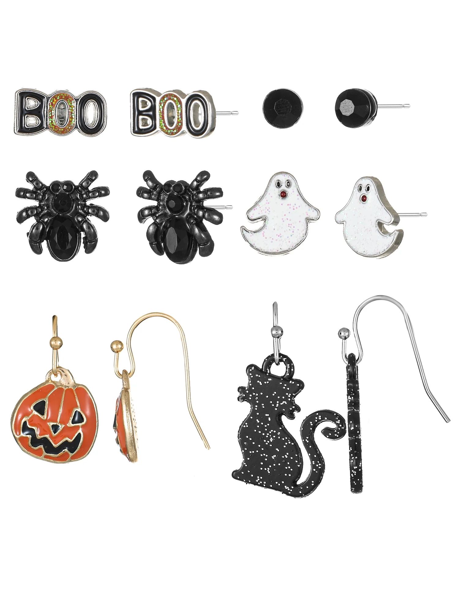 Way to Celebrate Halloween Motif Earring Set, Silvertone, 6 Pairs | Walmart (US)