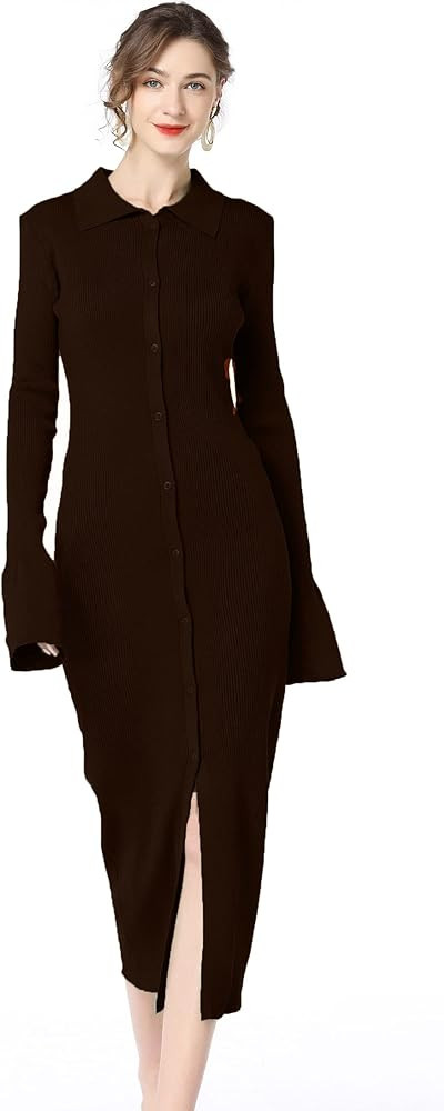 Long Sweater Dress for Women Bodycon Sweater Dresses Botton Down Slim fit Cardigan Dress Knit Swe... | Amazon (US)