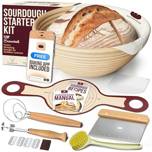 Superbaking Banneton Bread Proofing Basket Set with Silicone Dough Sling, 9" Splinter-Free Proofing Basket, Non-Stick Dutch Oven Liner, Sourdough Starter Kit, Sourdough Bread Baking Supplies & Tools | Amazon (US)