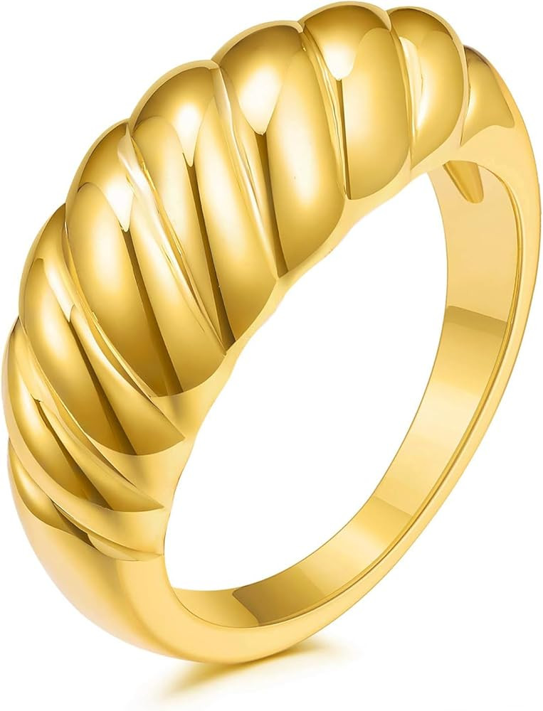 YADUDA Gold Silver Rings Set for Women Chunky Statement Rings ZC Dome Evil Eye Croissant ring Thi... | Amazon (US)