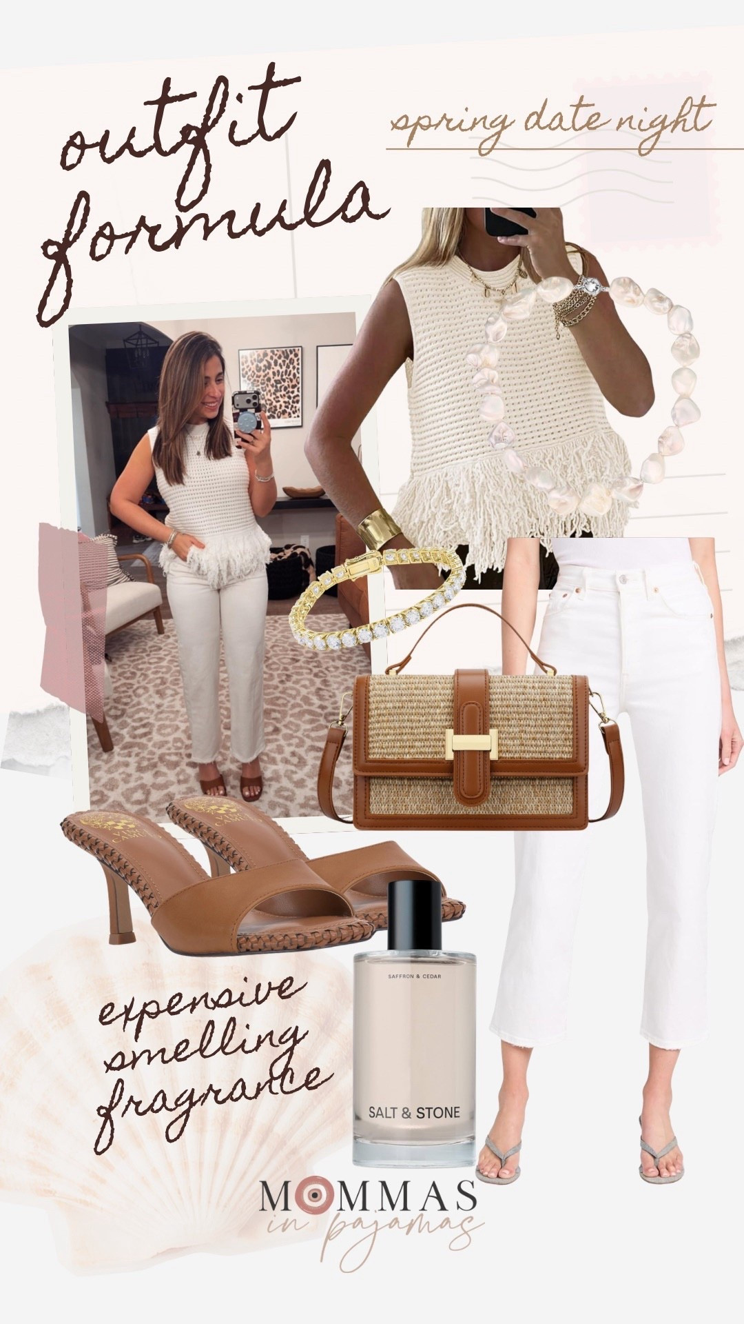 I love this spring date night outfit. These white jeans are so good and flattering and this sleeveless sweater is super cute. I love the pops of brown with the neutral outfit. This fragrance smells expensive, but is such a good process. 
Spring date night outfit 

#LTKPetite #LTKSeasonal #LTKMidsize