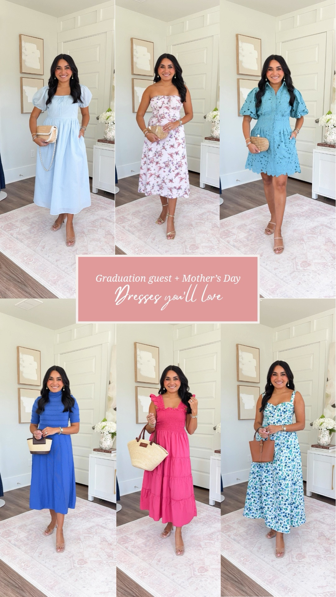 Graduation Guest and Mother’s Day Dresses!
For reference: I’m 5’0, petite, 32b bra size, and 2/26 in bottoms, pear shaped. 
*Everything I share is unaltered! TTS means true to size. Between size 5-6.5 in shoes

Light blue dress size xs petite TTS
Clear heels size 5 TTS

Pink floral dress size xxs TTS
Tan heels size 5 TTS

Blue and green floral dress size xs petite TTS
Clear heels size 5 TTS

Pink floral dress with removable straps size xs TTS
Gold heels size 5 TTS

Blue sweater size xs petite TTS
Clear heels size 5 TTS


Pink tiered dress size xs TTS
Clear heels size 5 TTS

Light blue eyelet dress size xxs TTS
Tan heels size 5 TTS



#LTKSaleAlert #LTKPetite #LTKMothersDay